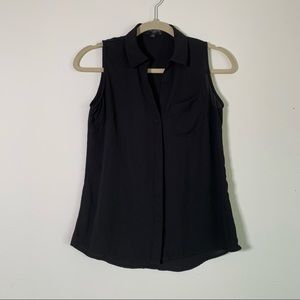 The Limited Black Sleeveless Top with Collar and Pocket